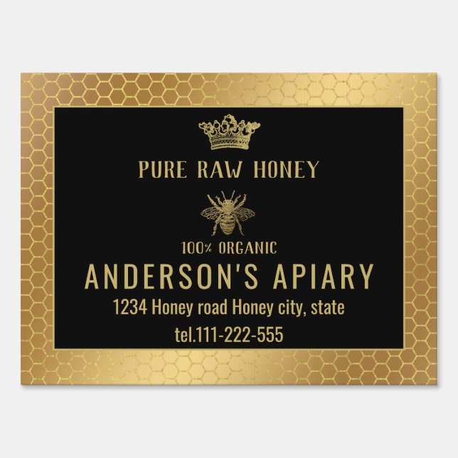 Trendy Gold crown honey bee apiary  Sign (Front)