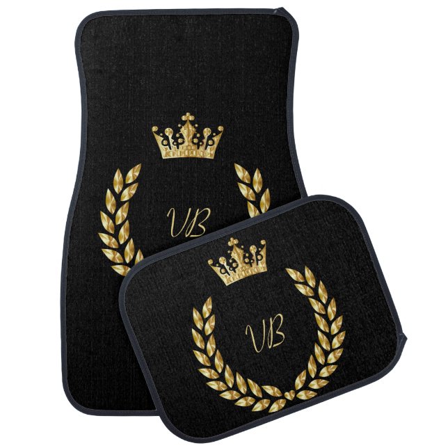 Trendy Gold Crown Monogrammed Car Floor Mat (Set)