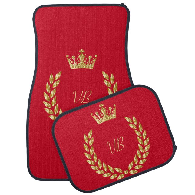 Trendy Gold Crown Monogrammed Car Floor Mat (Set)