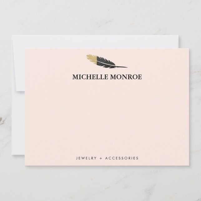 Trendy Gold Dipped Boho Feather Designer Pink Note Card (Front)