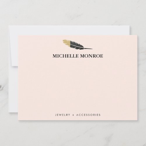 Trendy Gold Dipped Boho Feather Designer Pink Note Card