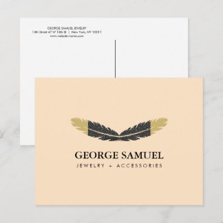 Trendy Gold Dipped Boho Feather Designer Pink  Postcard