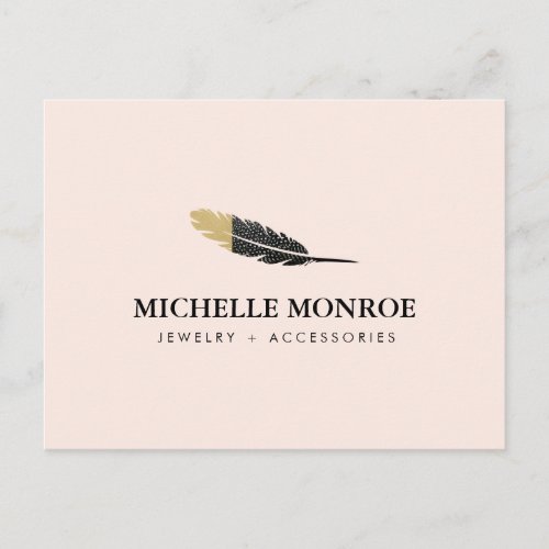 Trendy Gold Dipped Boho Feather Designer Pink Postcard