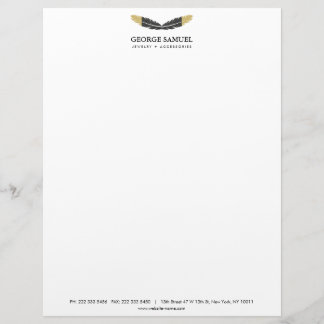 Trendy Gold Dipped Boho Feather Designer White Letterhead
