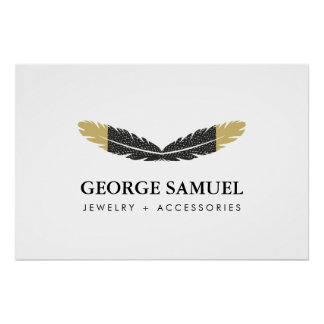 Trendy Gold Dipped Boho Feather Logo  Poster