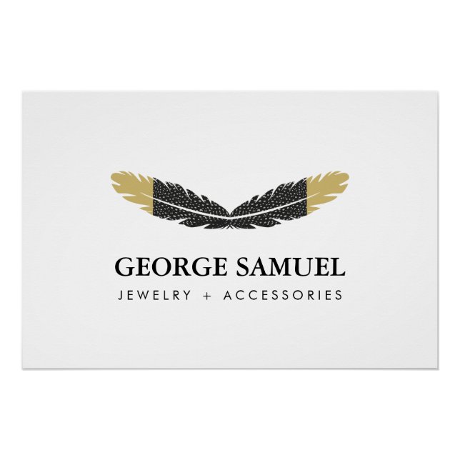 Trendy Gold Dipped Boho Feather Logo  Poster (Front)