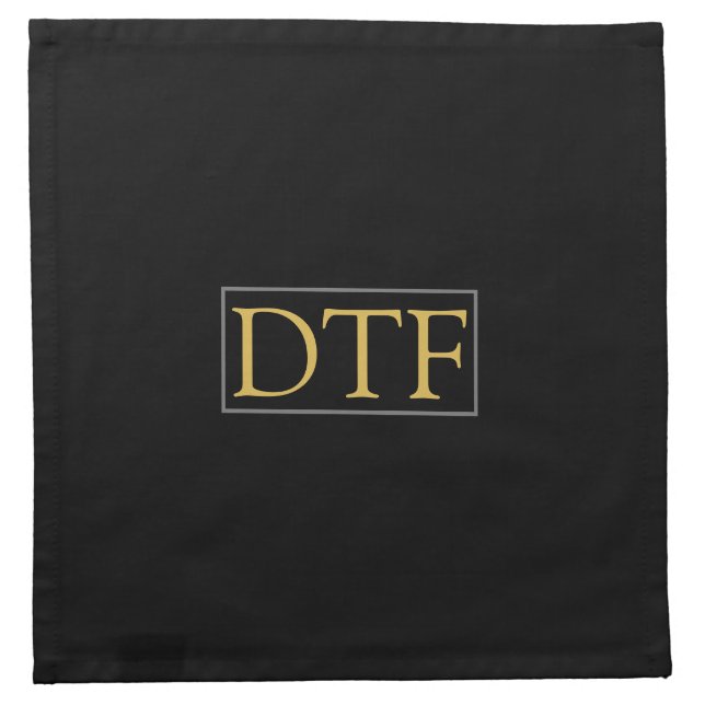 Trendy Gold DIY Monogram/Name, Grey Border, Black Cloth Napkin (Front)