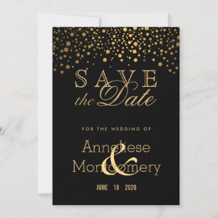 Trendy Gold Dots on Black - Save the Date