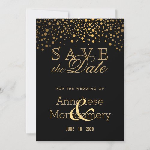 Trendy Gold Dots on Black _ Save the Date