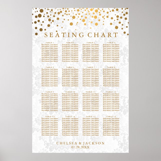 Trendy Gold Dots on Texture Damask - Seating Chart (Front)
