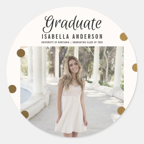 Trendy Gold Dots  Stripes Modern Graduation Party Classic Round Sticker