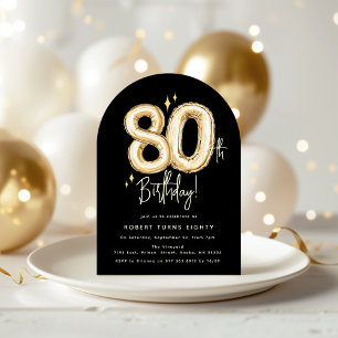 Trendy Gold Eighty Balloons 80th Birthday Party Invitation