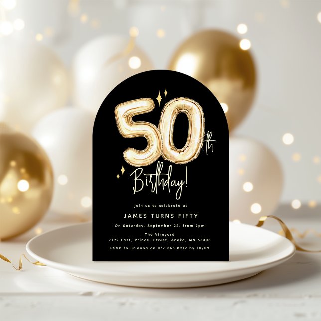 Trendy Gold Fifty Balloons 50th Birthday Party Invitation (Creator Uploaded)