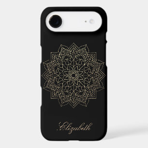 Trendy Gold Floral Mandala, Black -Personalized iPhone 17 Air Case