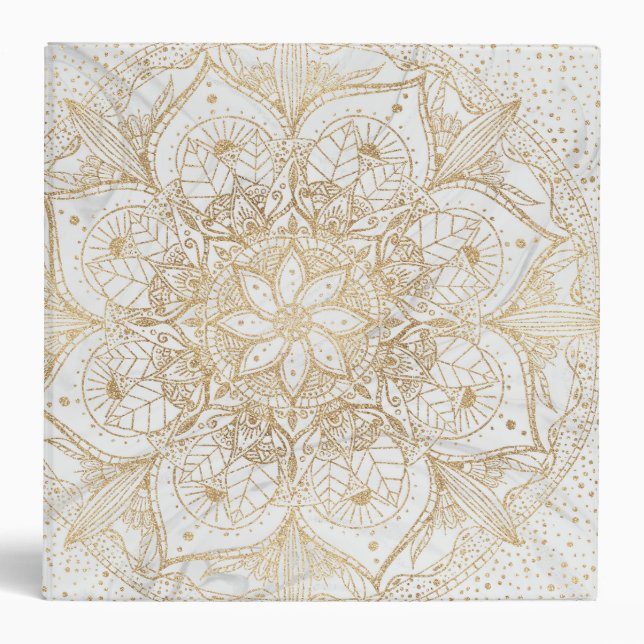 Trendy Gold Floral Mandala Marble Design 3 Ring Binder (Front)
