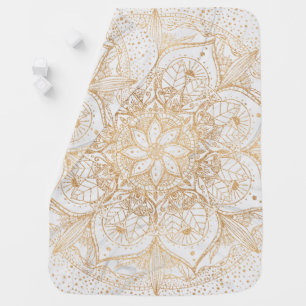 Trendy Gold Floral Mandala Marble Design Baby Blanket