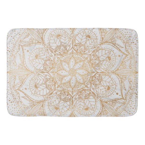 Trendy Gold Floral Mandala Marble Design Bath Mat