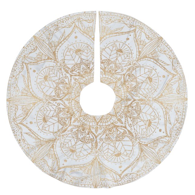 Trendy Gold Floral Mandala Marble Design Brushed Polyester Tree Skirt (Front)