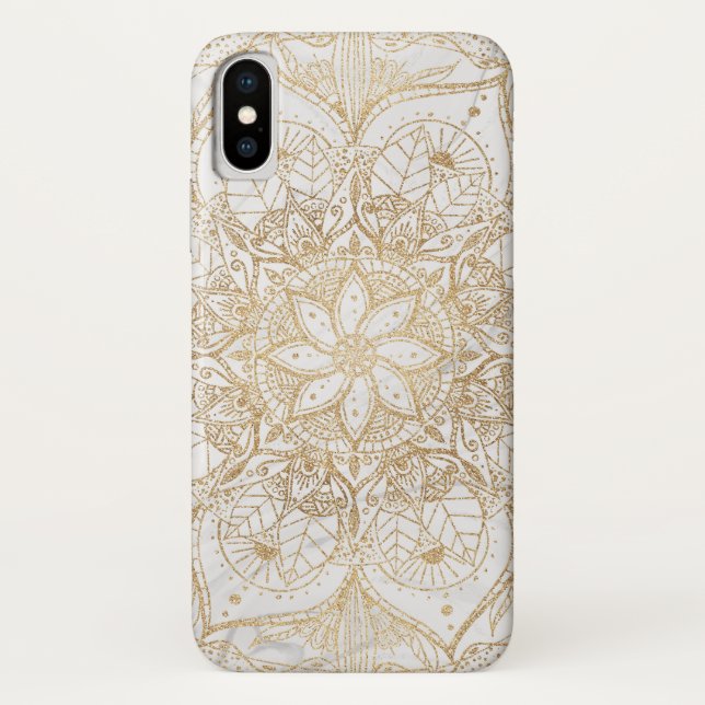Trendy Gold Floral Mandala Marble Design Case-Mate iPhone Case (Back)