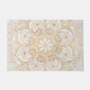 Trendy Gold Floral Mandala Marble Design Doormat