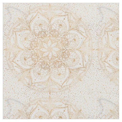 Trendy Gold Floral Mandala Marble Design Fabric