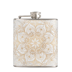 Trendy Gold Floral Mandala Marble Design Flask