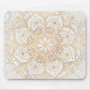 Trendy Gold Floral Mandala Marble Design Mouse Pad