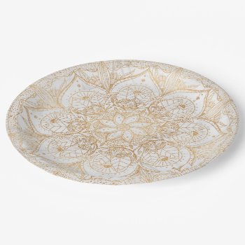 Trendy Gold Floral Mandala Marble Design Paper Plates by Trendy_arT at Zazzle