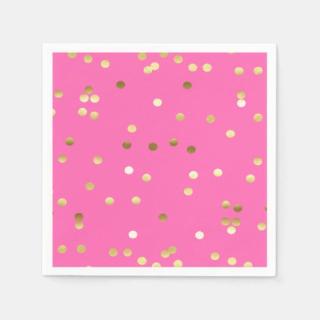 Trendy Gold Foil Confetti Hot Pink Paper Napkins