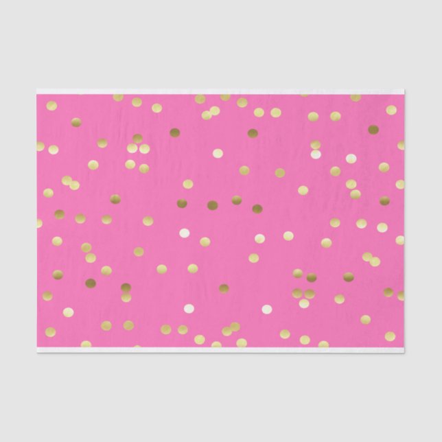 Trendy Gold Foil Confetti Hot Pink Tissue Paper (Front)