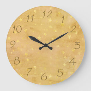 Trendy Gold Foil Stars Watercolor Large Clock