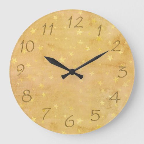 Trendy Gold Foil Stars Watercolor Large Clock