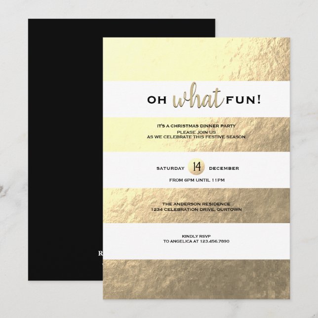 Trendy Gold Foil Striped Christmas Party Invitation (Front/Back)