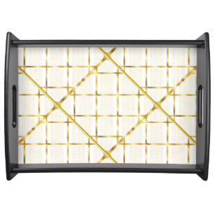 Trendy Gold Geometric Pattern White Stylish Art Serving Tray