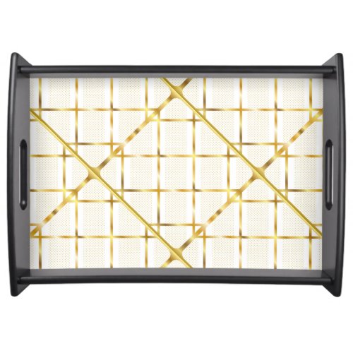 Trendy Gold Geometric Pattern White Stylish Art Serving Tray
