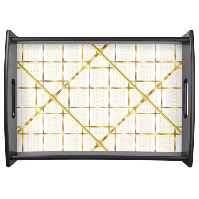 Trendy Gold Geometric Pattern White Stylish Art Serving Tray (Front)