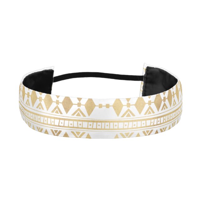 Trendy Gold Geometric Tribal Aztec Pattern Athletic Headband (Front)
