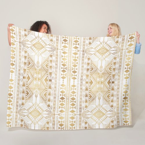 Trendy Gold Geometric Tribal Aztec Pattern Fleece Blanket