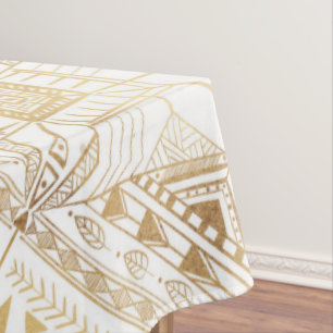 Trendy Gold Geometric Tribal Aztec Pattern Tablecloth