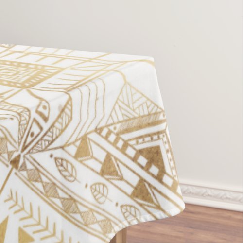 Trendy Gold Geometric Tribal Aztec Pattern Tablecloth