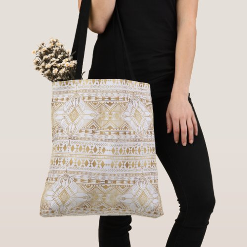 Trendy Gold Geometric Tribal Aztec Pattern Tote Bag