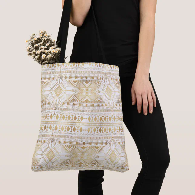 Trendy Gold Geometric Tribal Aztec Pattern Tote Bag | Zazzle