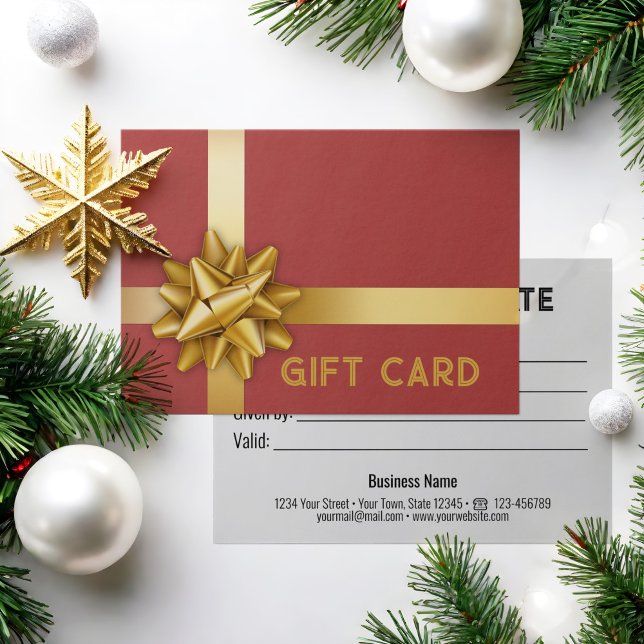 Trendy Gold Gift Bow Satin Ribbon Red Gift Card (Creator Uploaded)