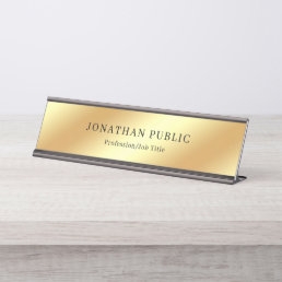 Trendy Gold Glamour Template Modern Elegant Black Desk Name Plate
