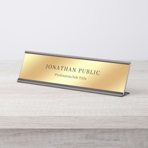 Trendy Gold Glamour Template Modern Elegant Black Desk Name Plate