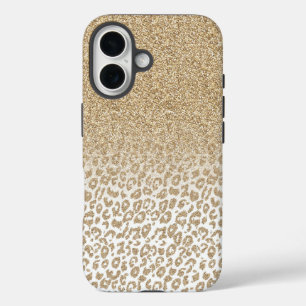 Trendy Gold Glitter and Leopard iPhone 16 Case