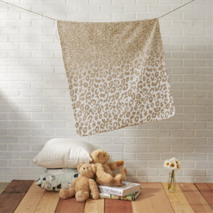 Trendy Gold Glitter and Leopard Print Gradient Baby Blanket