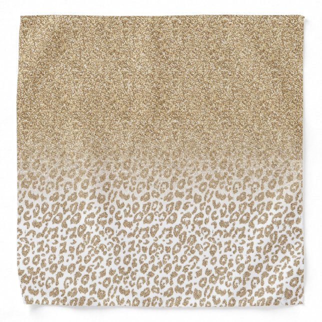Trendy Gold Glitter and Leopard Print Gradient Bandana (Front)