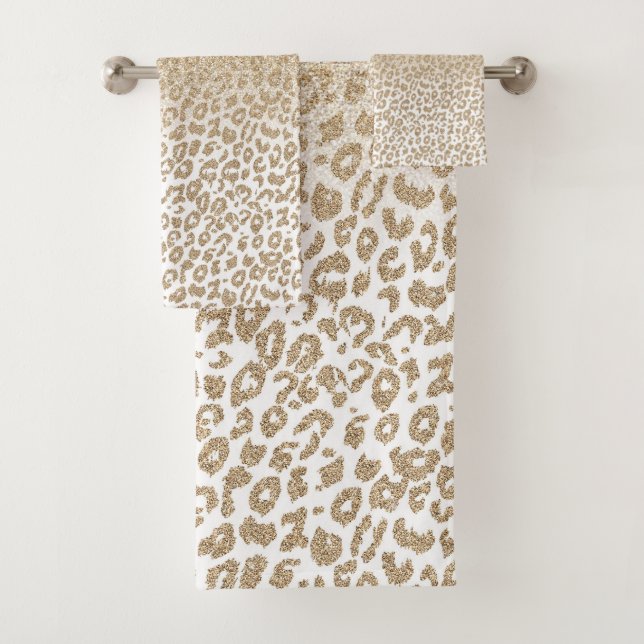 Trendy Gold Glitter and Leopard Print Gradient Bath Towel Set (Insitu)