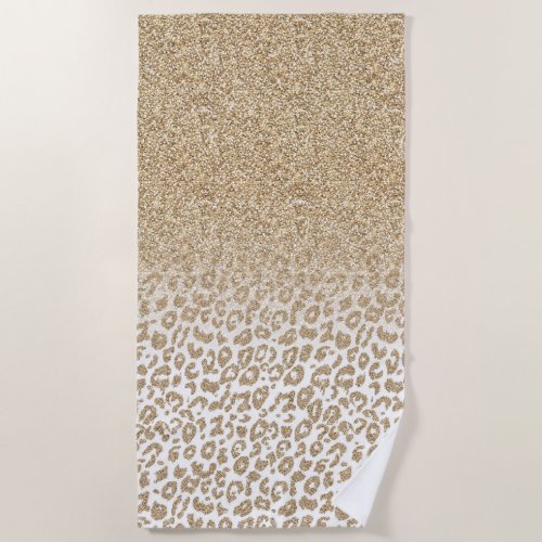 Trendy Gold Glitter and Leopard Print Gradient Beach Towel